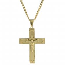 Stainless Steel Gold PVD Crucifix Pendant w/ Chain